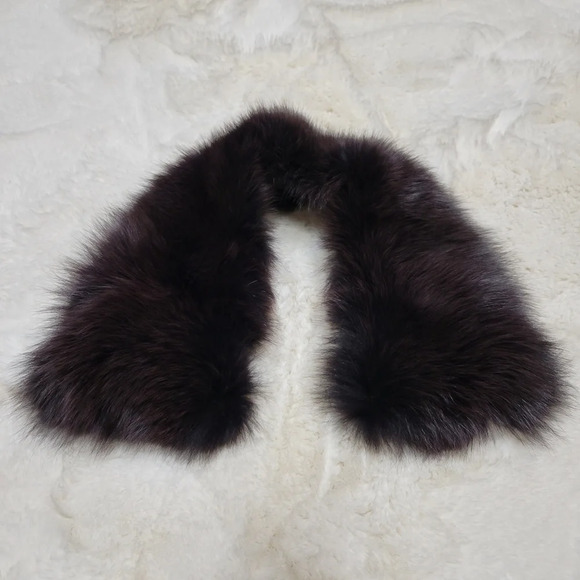 Genuine Fox Fur Collar Scarf Black Purple - Picture 1 of 8